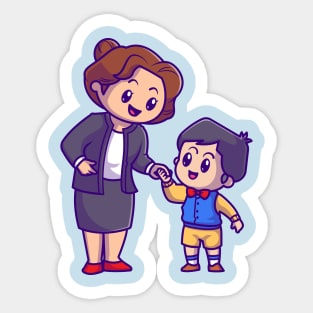 Cute Mother With Son Cartoon Sticker